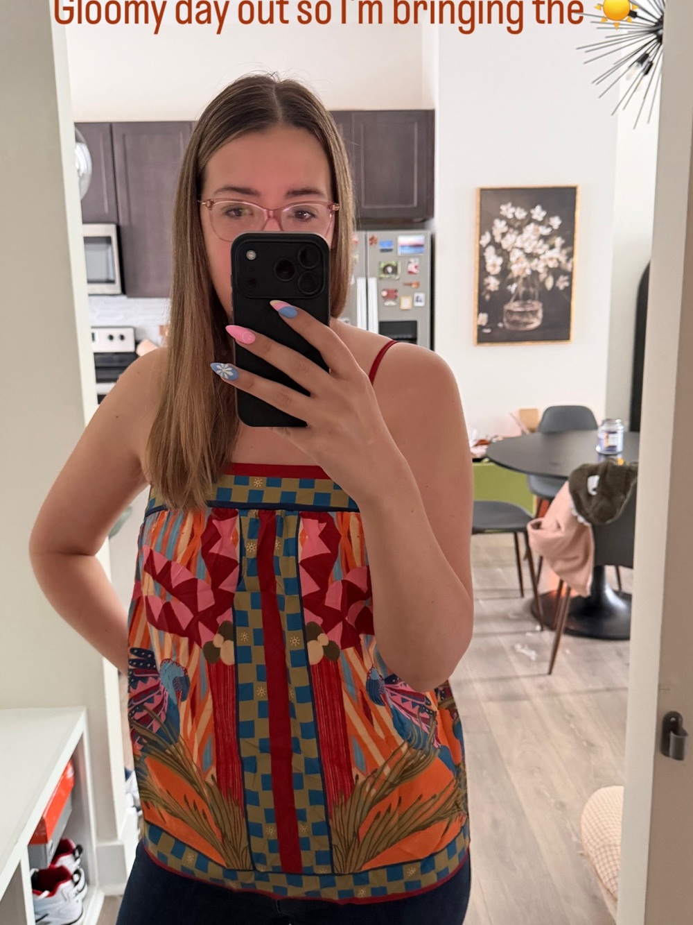 Amazon Multicolor Geometric & Floral Tank Top - Red, Orange, Blue, Yellow, Green